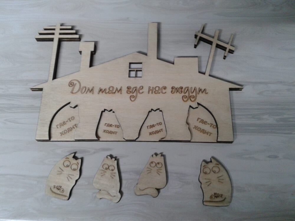 Σετ των 3 Intra απο ξύλο plywood 3mm-4mm πάχος - Μπρελόκ τοίχου 4 γάτες Δίασταση 5x5 cm Intraeaxys-zo9yv6e7