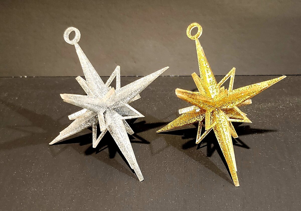 Σετ των 2 Intra απο ξύλο plywood 3mm-4mm πάχος - Στολίδι Star Of Bethlehem Δίασταση 10x10 cm Intraeaxys-91jd6v51