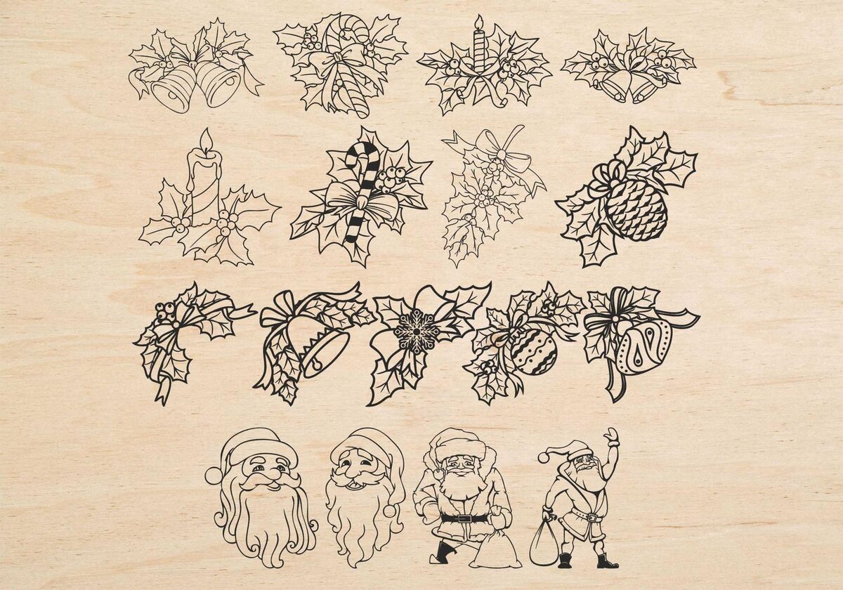 Σετ των 2 Intra απο ξύλο plywood 3mm-4mm πάχος - Χριστουγεννιάτικα στολίδια Santa Flowers Χαρακτική με λέιζερ Δίασταση 10x10 cm Intraeaxys-eo4qjdg7