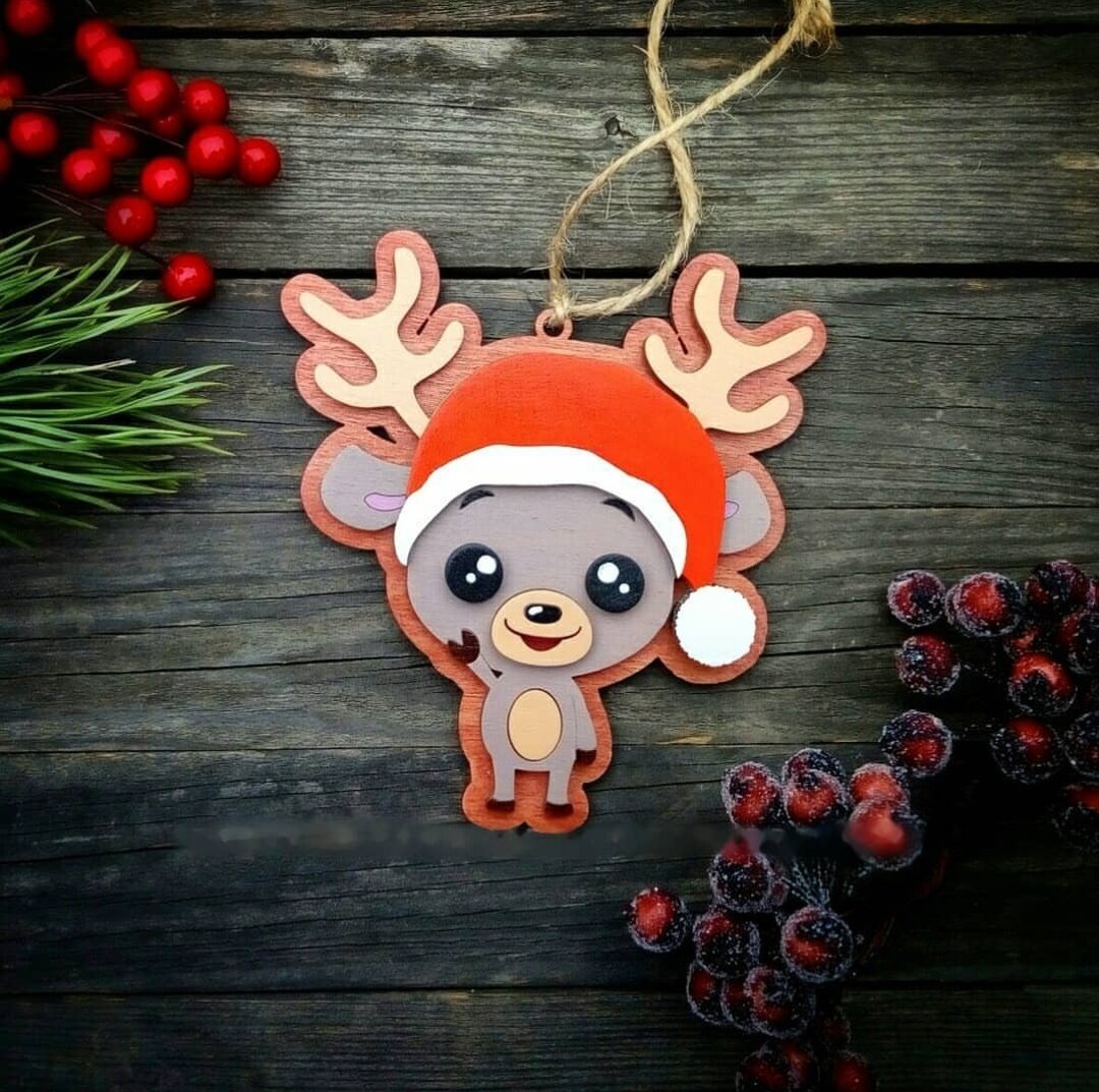 Σετ των 2 Intra απο ξύλο plywood 3mm-4mm πάχος - Ξύλινο Κρεμαστό Χριστουγεννιάτικο Στολίδι Δίασταση 10x10 cm Intraeaxys-r7vmej27