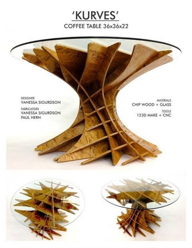 Intra απο ξύλο plywood 3mm-4mm πάχος - Τραπεζάκι σαλονιού Kurves Δίασταση 30x30 cm Intraeaxys-67wl9g31