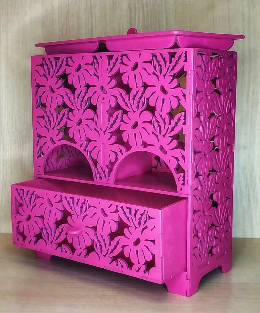 Intra απο ξύλο plywood 3mm-4mm πάχος - Ξύλινο τσαγιέρα με συρτάρια αποθήκευσης Δίασταση 30x30 cm Intraeaxys-pok3zvk7