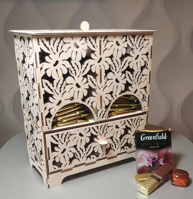 Intra απο ξύλο plywood 3mm-4mm πάχος - τσαγιού με συρτάρι Δίασταση 30x30 cm Intraeaxys-qommg9po