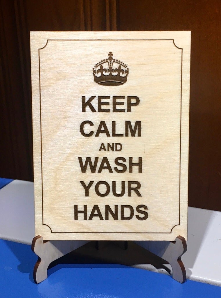 Intra απο ξύλο plywood 3mm-4mm πάχος - Πλαίσιο χαρακτικής Keep Calm And Wash Hands Δίασταση 30x30 cm Intraeaxys-pok3l0d7