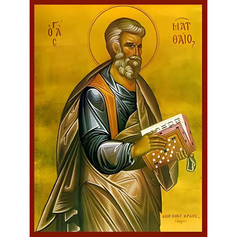Σετ 2 τεμαχίων – Εικόνα Ορθοδοξίας με περίγραμμα χρυσό σε ξύλο Φλαμουρίας  με  βάση Εικόνα ΑΓΙΟΣ ΑΠΟΣΤΟΛΟΣ ΚΑΙ ΕΥΑΓΓΕΛΙΣΤΗΣ ΜΑΤΘΑΙΟΣ Χειροποίητη Ελληνορθόδοξη εικόνα του Ιησού Χριστού, Κρεμαστή πλάκα βυζαντινής τέχνης, χριστιανική τέχνη Διάσταση 15x11 cm