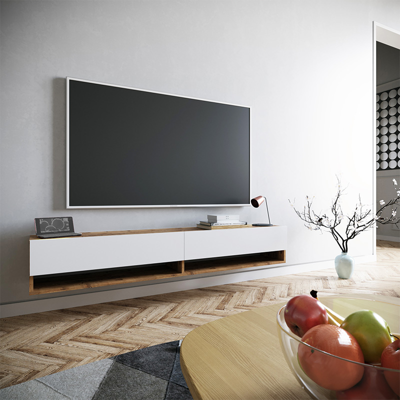Έπιπλο τηλεόρασης επιτοίχιο Sias Intrahome λευκό-oak 180x31,5x29,5εκ INTRAPA-287111113