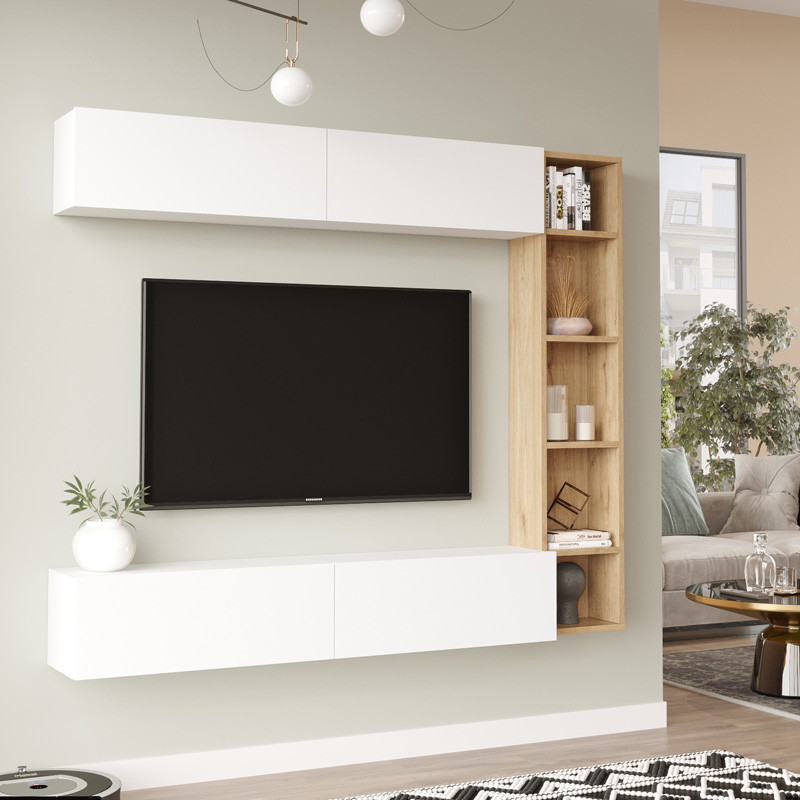 Intrahome Σύνθετο σαλονιού Compo επιτοίχιο Intrahome σε φυσικό-λευκό απόχρωση 169,10x25,8x143.5εκ | SKU: INTRAPA-287111328