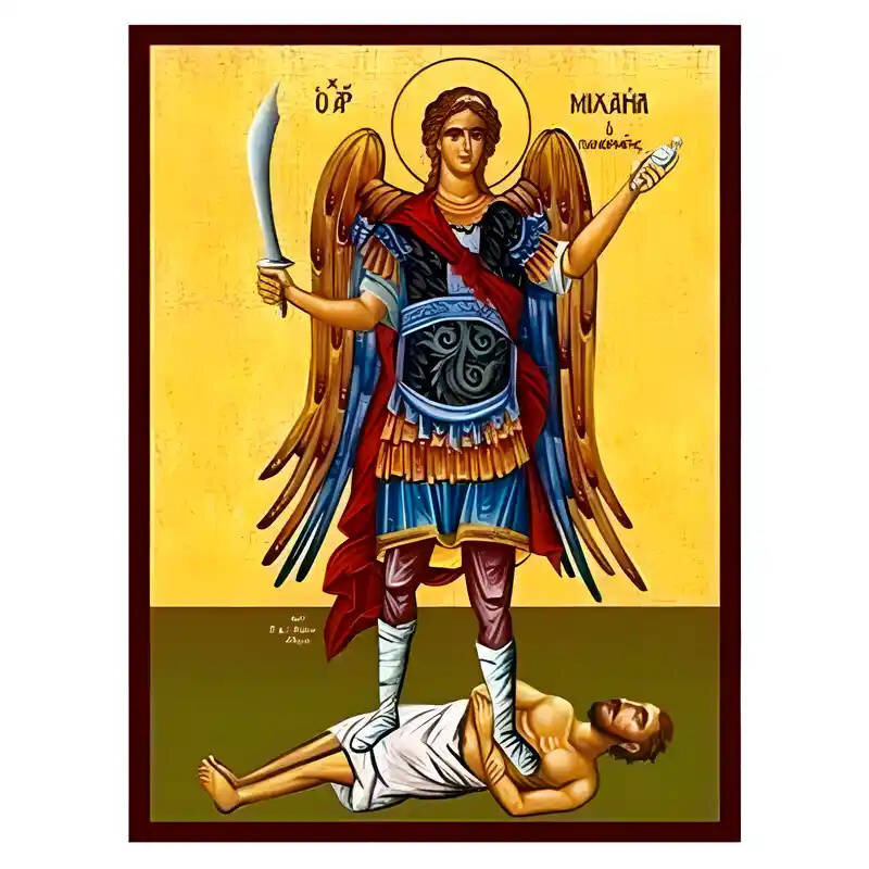 Εικόνα Ορθοδοξίας με περίγραμμα χρυσό σε ξύλο Φλαμουρίας  με  βάση Εικόνα Αρχάγγελος Μιχαήλ Πανορμίτης της Σύμης Χειροποίητη Ελληνορθόδοξη , Κρεμαστή πλάκα βυζαντινής τέχνης, χριστιανική τέχνη Διάσταση 40x30 cm (15,8 x 11,8 ίντσες) INTRAEK-294670417