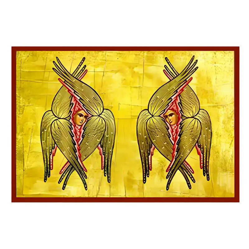 Εικόνα Ορθοδοξίας με περίγραμμα χρυσό σε ξύλο Φλαμουρίας  με  βάση Εικόνα Εξαπτέρυγα Σεραφείμ Χειροποίητη Ελληνορθόδοξη , Κρεμαστή πλάκα βυζαντινής τέχνης, χριστιανική τέχνη Διάσταση 40x30 cm (15,8 x 11,8 ίντσες) INTRAEK-294670412