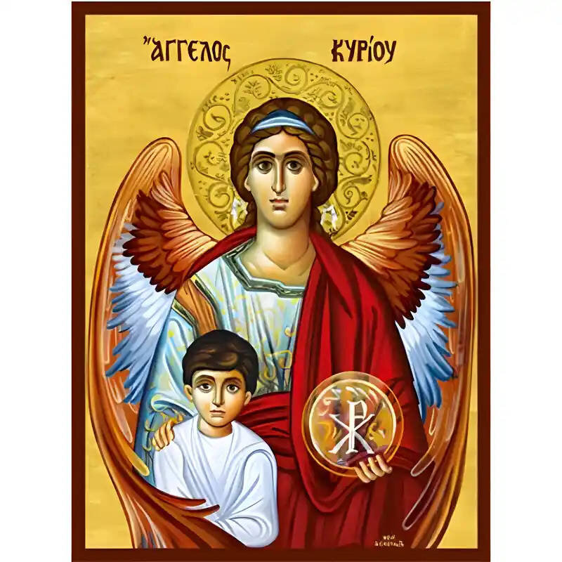 Εικόνα Ορθοδοξίας με περίγραμμα χρυσό σε ξύλο Φλαμουρίας  με  βάση Εικόνα Άγγελος Φύλαξ Χειροποίητη Ελληνορθόδοξη , Κρεμαστή πλάκα βυζαντινής τέχνης, χριστιανική τέχνη Διάσταση 40x30 cm (15,8 x 11,8 ίντσες) INTRAEK-294670398