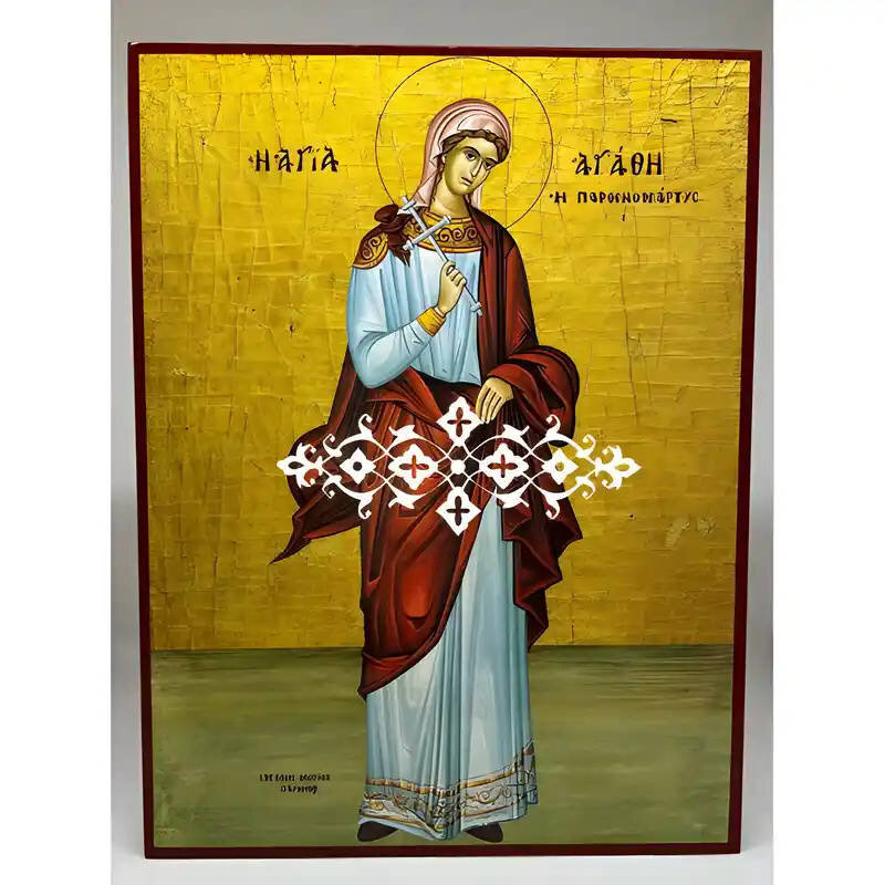Εικόνα Ορθοδοξίας με περίγραμμα χρυσό σε ξύλο Φλαμουρίας  με  βάση Εικόνα Αγία Αγάθη Χειροποίητη Ελληνορθόδοξη , Κρεμαστή πλάκα βυζαντινής τέχνης, χριστιανική τέχνη Διάσταση 40x30 cm (15,8 x 11,8 ίντσες) INTRAEK-294670397