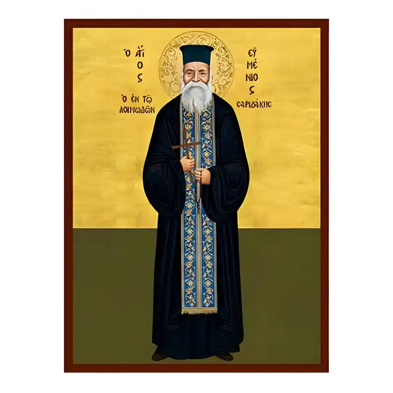 Εικόνα Ορθοδοξίας με περίγραμμα χρυσό σε ξύλο Φλαμουρίας  με  βάση Εικόνα Άγιος  Ευμένιος Σαριδάκης Χειροποίητη Ελληνορθόδοξη , Κρεμαστή πλάκα βυζαντινής τέχνης, χριστιανική τέχνη Διάσταση 45x35 cm (17,7 x 13,8 ίντσες) INTRAEK-6294671090