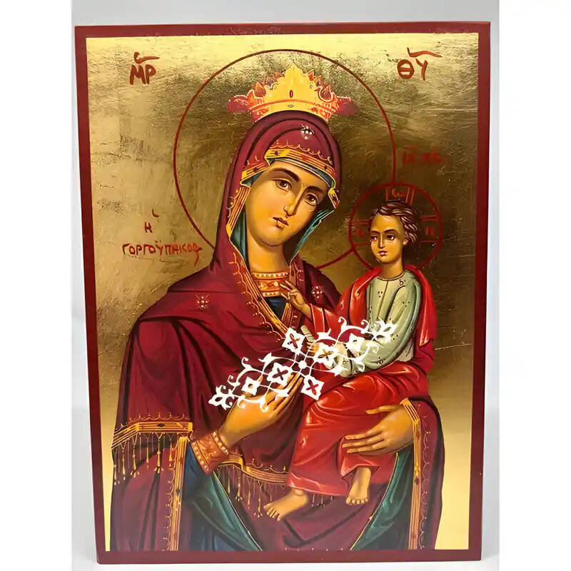 Εικόνα Ορθοδοξίας με περίγραμμα χρυσό σε ξύλο Φλαμουρίας  με  βάση Εικόνα Παναγία Γοργοϋπήκοος Χειροποίητη Ελληνορθόδοξη , Κρεμαστή πλάκα βυζαντινής τέχνης, χριστιανική τέχνη Διάσταση 40x30 cm (15,8 x 11,8 ίντσες) INTRAEK-294670379