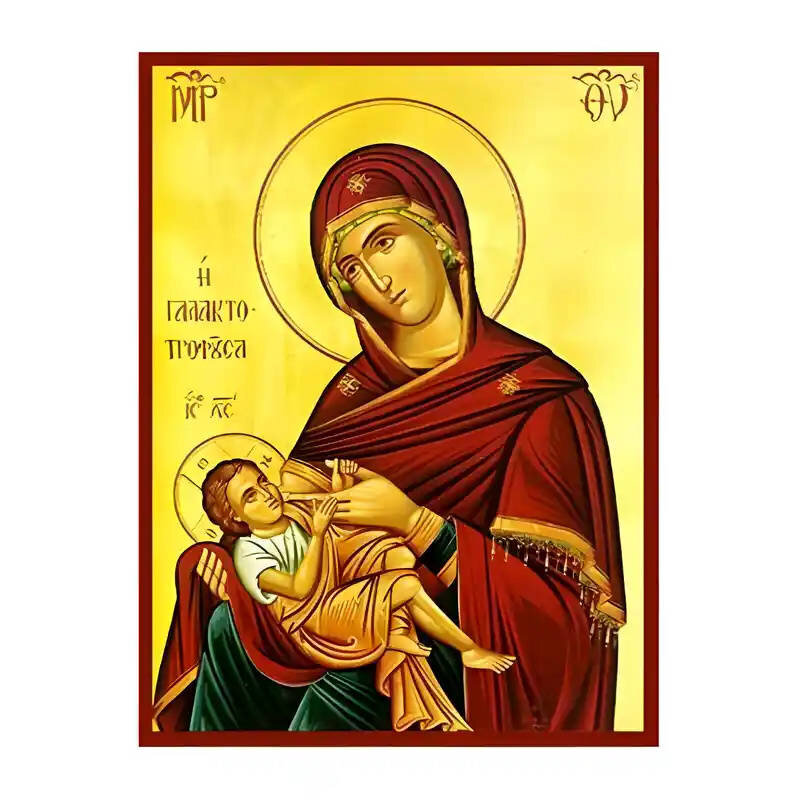 Εικόνα Ορθοδοξίας με περίγραμμα χρυσό σε ξύλο Φλαμουρίας  με  βάση Εικόνα Παναγία Γαλακτοτροφούσα Χειροποίητη Ελληνορθόδοξη , Κρεμαστή πλάκα βυζαντινής τέχνης, χριστιανική τέχνη Διάσταση 45x35 cm (17,7 x 13,8 ίντσες) INTRAEK-6294671323