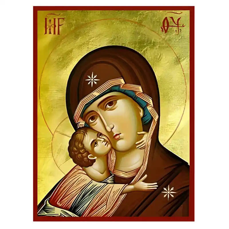 Εικόνα Ορθοδοξίας με περίγραμμα χρυσό σε ξύλο Φλαμουρίας  με  βάση Εικόνα Παναγία Γλυκοφιλούσα Χειροποίητη Ελληνορθόδοξη , Κρεμαστή πλάκα βυζαντινής τέχνης, χριστιανική τέχνη Διάσταση 45x35 cm (17,7 x 13,8 ίντσες) INTRAEK-6294671317