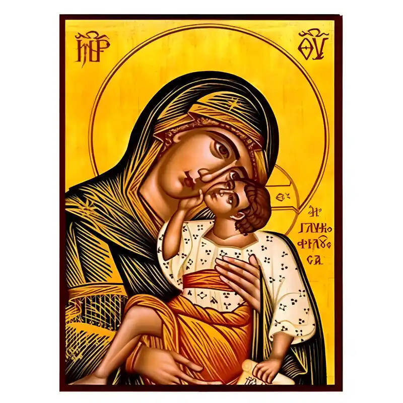 Εικόνα Ορθοδοξίας με περίγραμμα χρυσό σε ξύλο Φλαμουρίας  με  βάση Εικόνα Παναγία Γλυκοφιλούσα Χειροποίητη Ελληνορθόδοξη , Κρεμαστή πλάκα βυζαντινής τέχνης, χριστιανική τέχνη Διάσταση 45x35 cm (17,7 x 13,8 ίντσες) INTRAEK-6294671316