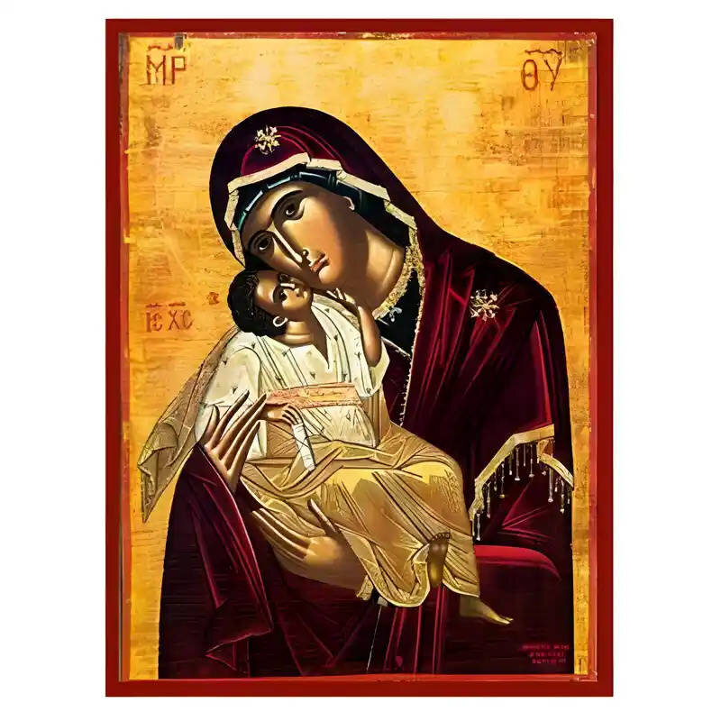 Εικόνα Ορθοδοξίας με περίγραμμα χρυσό σε ξύλο Φλαμουρίας  με  βάση Εικόνα Παναγία Γλυκοφιλούσα Χειροποίητη Ελληνορθόδοξη , Κρεμαστή πλάκα βυζαντινής τέχνης, χριστιανική τέχνη Διάσταση 45x35 cm (17,7 x 13,8 ίντσες) INTRAEK-6294671314