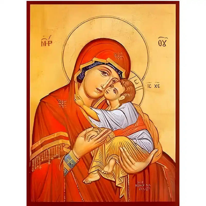 Εικόνα Ορθοδοξίας με περίγραμμα χρυσό σε ξύλο Φλαμουρίας  με  βάση Εικόνα Παναγία Γλυκοφιλούσα Χειροποίητη Ελληνορθόδοξη , Κρεμαστή πλάκα βυζαντινής τέχνης, χριστιανική τέχνη Διάσταση 45x35 cm (17,7 x 13,8 ίντσες) INTRAEK-6294671313