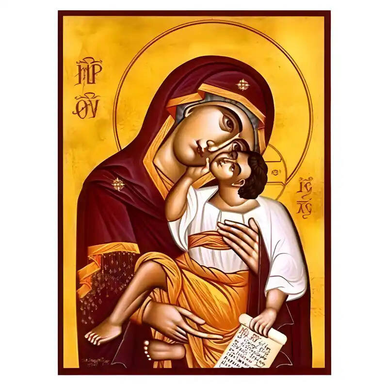 Εικόνα Ορθοδοξίας με περίγραμμα χρυσό σε ξύλο Φλαμουρίας  με  βάση Εικόνα Παναγία Γλυκοφιλούσα Χειροποίητη Ελληνορθόδοξη , Κρεμαστή πλάκα βυζαντινής τέχνης, χριστιανική τέχνη Διάσταση 45x35 cm (17,7 x 13,8 ίντσες) INTRAEK-6294671308