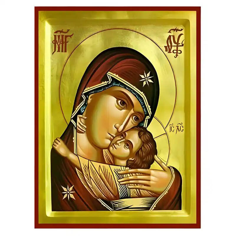 Εικόνα Ορθοδοξίας με περίγραμμα χρυσό σε ξύλο Φλαμουρίας  με  βάση Εικόνα Παναγία Γλυκοφιλούσα Χειροποίητη Ελληνορθόδοξη , Κρεμαστή πλάκα βυζαντινής τέχνης, χριστιανική τέχνη Διάσταση 45x35 cm (17,7 x 13,8 ίντσες) INTRAEK-6294671304