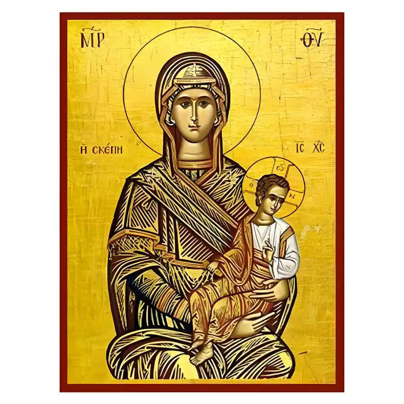 Εικόνα Ορθοδοξίας με περίγραμμα χρυσό σε ξύλο Φλαμουρίας  με  βάση Εικόνα Παναγία η Αγία Σκέπη Χειροποίητη Ελληνορθόδοξη , Κρεμαστή πλάκα βυζαντινής τέχνης, χριστιανική τέχνη Διάσταση 45x35 cm (17,7 x 13,8 ίντσες) INTRAEK-6294671275