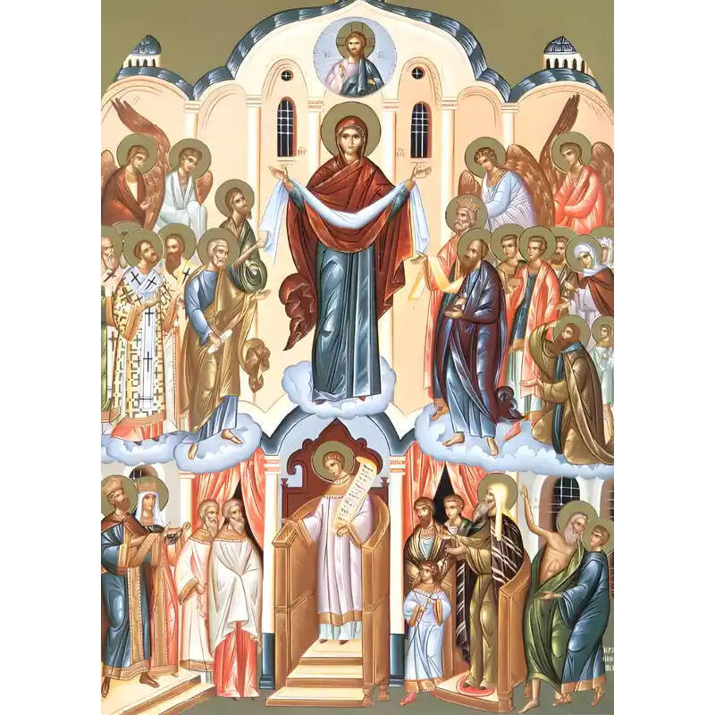 Εικόνα Ορθοδοξίας με περίγραμμα χρυσό σε ξύλο Φλαμουρίας  με  βάση Εικόνα Παναγία η Αγία Σκέπη Χειροποίητη Ελληνορθόδοξη , Κρεμαστή πλάκα βυζαντινής τέχνης, χριστιανική τέχνη Διάσταση 45x35 cm (17,7 x 13,8 ίντσες) INTRAEK-6294671274