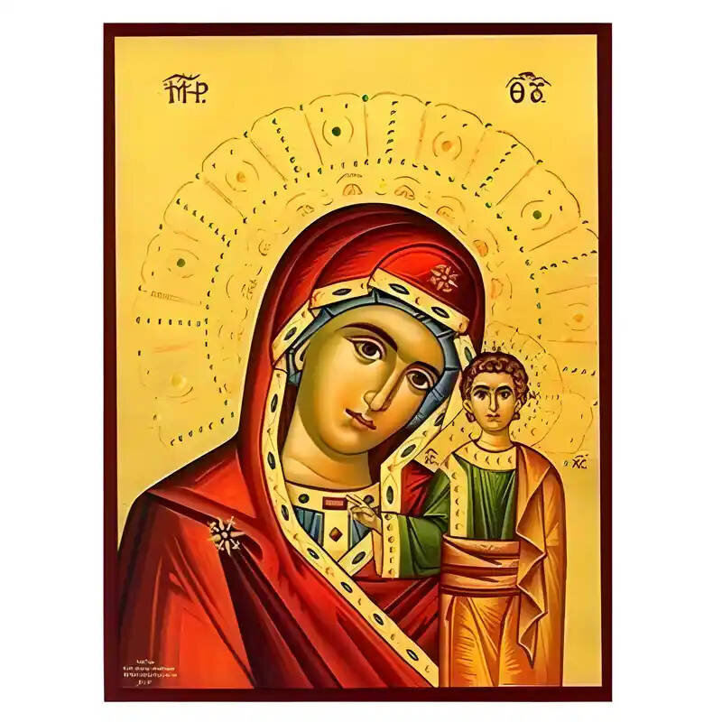 Εικόνα Ορθοδοξίας με περίγραμμα χρυσό σε ξύλο Φλαμουρίας  με  βάση Εικόνα Παναγία Καζάν Χειροποίητη Ελληνορθόδοξη , Κρεμαστή πλάκα βυζαντινής τέχνης, χριστιανική τέχνη Διάσταση 45x35 cm (17,7 x 13,8 ίντσες) INTRAEK-6294671267