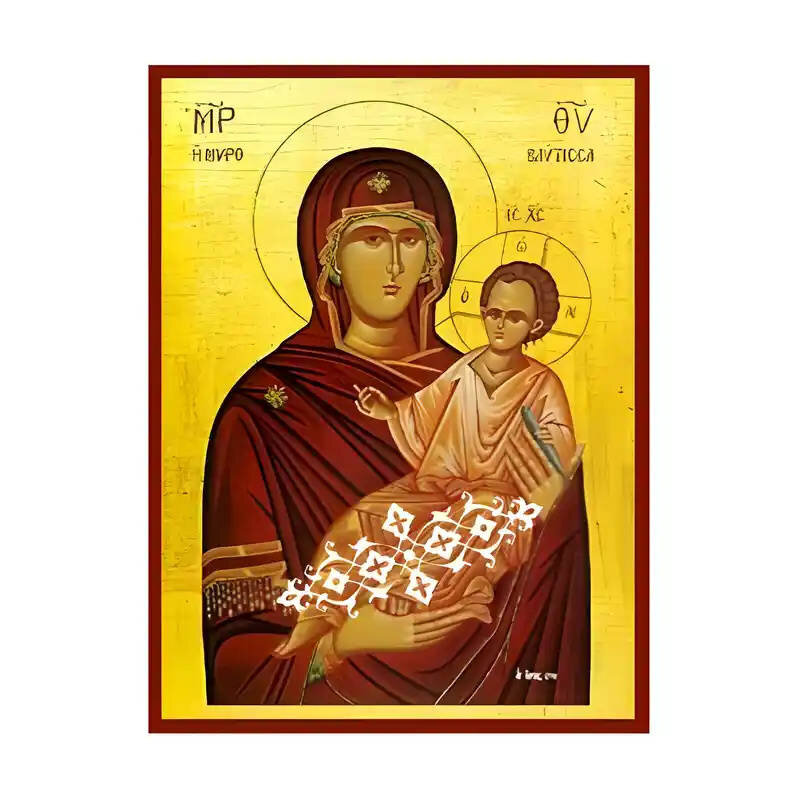 Εικόνα Ορθοδοξίας με περίγραμμα χρυσό σε ξύλο Φλαμουρίας  με  βάση Εικόνα Παναγία Μυροβλύτισσα Χειροποίητη Ελληνορθόδοξη , Κρεμαστή πλάκα βυζαντινής τέχνης, χριστιανική τέχνη Διάσταση 45x35 cm (17,7 x 13,8 ίντσες) INTRAEK-6294671251