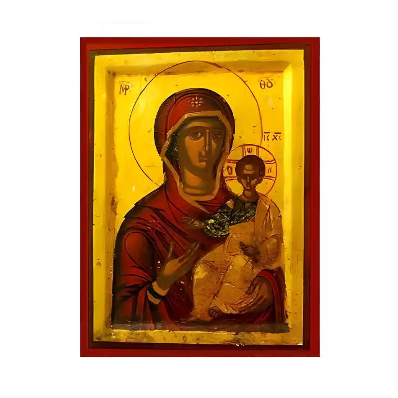 Εικόνα Ορθοδοξίας με περίγραμμα χρυσό σε ξύλο Φλαμουρίας  με  βάση Εικόνα Παναγία Οδηγήτρια Χειροποίητη Ελληνορθόδοξη , Κρεμαστή πλάκα βυζαντινής τέχνης, χριστιανική τέχνη Διάσταση 45x35 cm (17,7 x 13,8 ίντσες) INTRAEK-6294671239