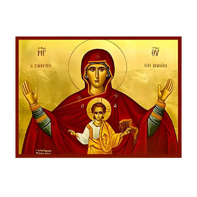 Εικόνα Ορθοδοξίας με περίγραμμα χρυσό σε ξύλο Φλαμουρίας  με  βάση Εικόνα Παναγία Πλατυτέρα των Ουρανών Χειροποίητη Ελληνορθόδοξη , Κρεμαστή πλάκα βυζαντινής τέχνης, χριστιανική τέχνη Διάσταση 45x35 cm (17,7 x 13,8 ίντσες) INTRAEK-6294671221