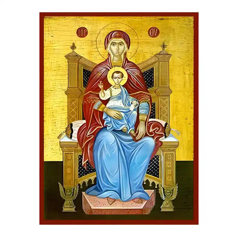 Εικόνα Ορθοδοξίας με περίγραμμα χρυσό σε ξύλο Φλαμουρίας  με  βάση Εικόνα Παναγία Πλατυτέρα των Ουρανών Χειροποίητη Ελληνορθόδοξη , Κρεμαστή πλάκα βυζαντινής τέχνης, χριστιανική τέχνη Διάσταση 45x35 cm (17,7 x 13,8 ίντσες) INTRAEK-6294671220