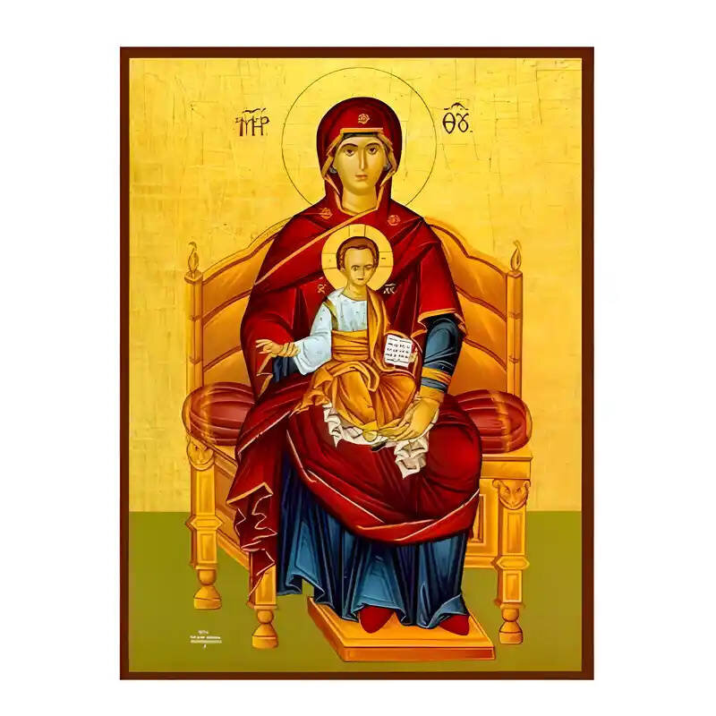 Εικόνα Ορθοδοξίας με περίγραμμα χρυσό σε ξύλο Φλαμουρίας  με  βάση Εικόνα Παναγία Πλατυτέρα των Ουρανών Χειροποίητη Ελληνορθόδοξη , Κρεμαστή πλάκα βυζαντινής τέχνης, χριστιανική τέχνη Διάσταση 45x35 cm (17,7 x 13,8 ίντσες) INTRAEK-6294671219