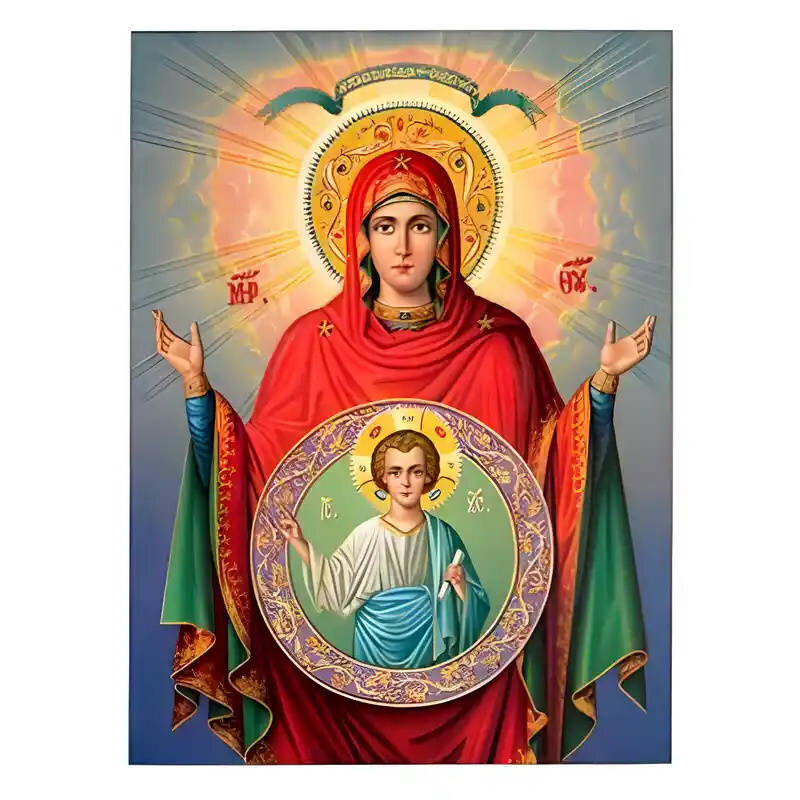 Εικόνα Ορθοδοξίας με περίγραμμα χρυσό σε ξύλο Φλαμουρίας  με  βάση Εικόνα Παναγία Πλατυτέρα των Ουρανών Χειροποίητη Ελληνορθόδοξη , Κρεμαστή πλάκα βυζαντινής τέχνης, χριστιανική τέχνη Διάσταση 45x35 cm (17,7 x 13,8 ίντσες) INTRAEK-6294671215