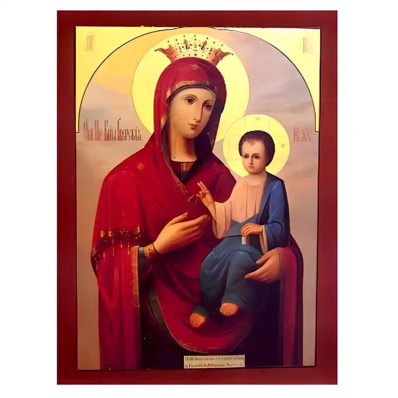 Εικόνα Ορθοδοξίας με περίγραμμα χρυσό σε ξύλο Φλαμουρίας  με  βάση Εικόνα Παναγία Πορταΐτισσα των Ιβήρων Χειροποίητη Ελληνορθόδοξη , Κρεμαστή πλάκα βυζαντινής τέχνης, χριστιανική τέχνη Διάσταση 45x35 cm (17,7 x 13,8 ίντσες) INTRAEK-6294671210