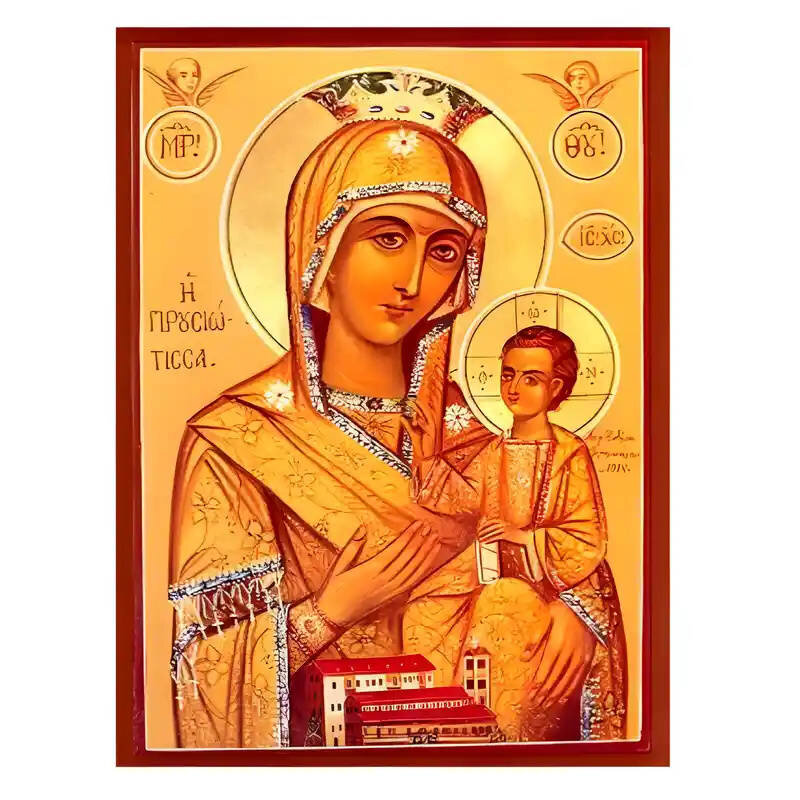 Εικόνα Ορθοδοξίας με περίγραμμα χρυσό σε ξύλο Φλαμουρίας  με  βάση Εικόνα Παναγία Προυσιώτισσα Χειροποίητη Ελληνορθόδοξη , Κρεμαστή πλάκα βυζαντινής τέχνης, χριστιανική τέχνη Διάσταση 45x35 cm (17,7 x 13,8 ίντσες) INTRAEK-6294671206