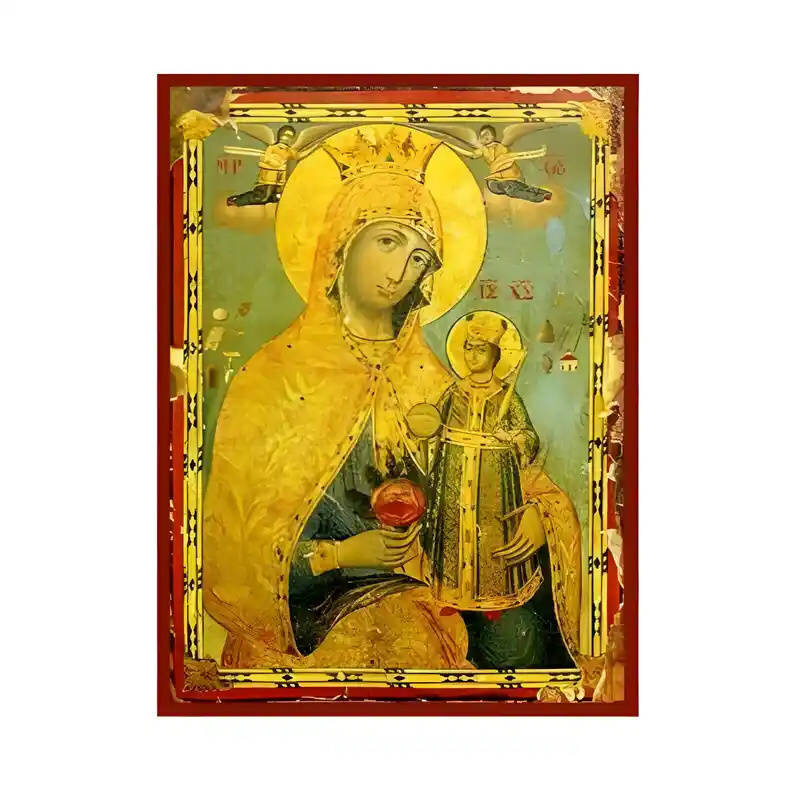 Εικόνα Ορθοδοξίας με περίγραμμα χρυσό σε ξύλο Φλαμουρίας  με  βάση Εικόνα Παναγία Ρόδο το Αμάραντο Χειροποίητη Ελληνορθόδοξη , Κρεμαστή πλάκα βυζαντινής τέχνης, χριστιανική τέχνη Διάσταση 45x35 cm (17,7 x 13,8 ίντσες) INTRAEK-6294671204