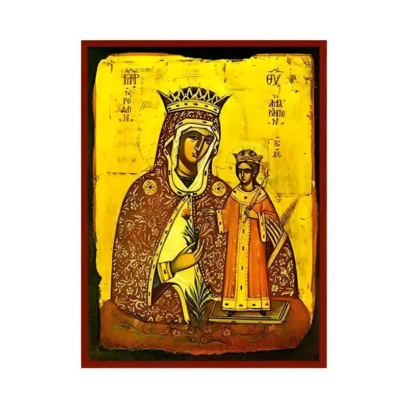 Εικόνα Ορθοδοξίας με περίγραμμα χρυσό σε ξύλο Φλαμουρίας  με  βάση Εικόνα Παναγία Ρόδο το Αμάραντο Χειροποίητη Ελληνορθόδοξη , Κρεμαστή πλάκα βυζαντινής τέχνης, χριστιανική τέχνη Διάσταση 45x35 cm (17,7 x 13,8 ίντσες) INTRAEK-6294671201
