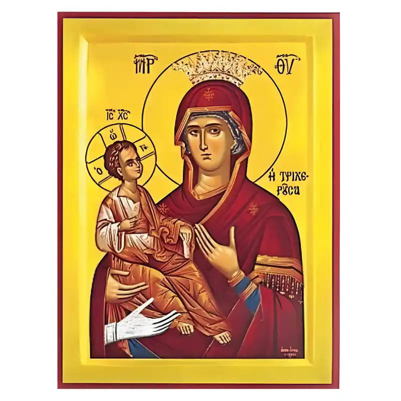 Εικόνα Ορθοδοξίας με περίγραμμα χρυσό σε ξύλο Φλαμουρίας  με  βάση Εικόνα Παναγία Τριχερούσα Χειροποίητη Ελληνορθόδοξη , Κρεμαστή πλάκα βυζαντινής τέχνης, χριστιανική τέχνη Διάσταση 45x35 cm (17,7 x 13,8 ίντσες) INTRAEK-6294671195