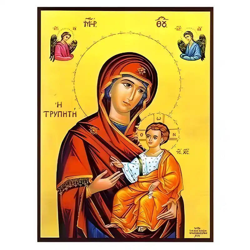 Εικόνα Ορθοδοξίας με περίγραμμα χρυσό σε ξύλο Φλαμουρίας  με  βάση Εικόνα Παναγία Τρυπητή Χειροποίητη Ελληνορθόδοξη , Κρεμαστή πλάκα βυζαντινής τέχνης, χριστιανική τέχνη Διάσταση 45x35 cm (17,7 x 13,8 ίντσες) INTRAEK-6294671193