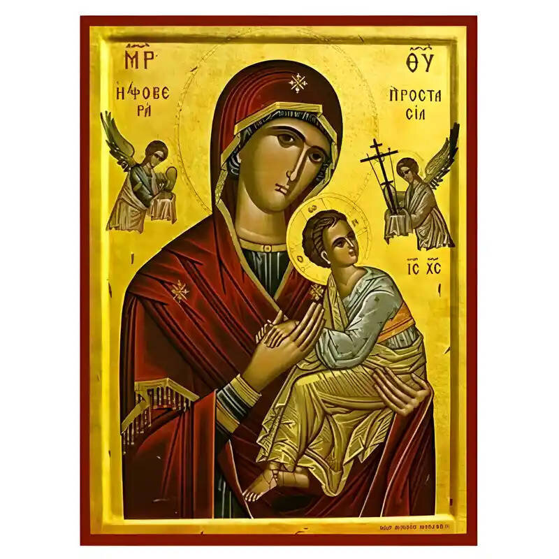 Εικόνα Ορθοδοξίας με περίγραμμα χρυσό σε ξύλο Φλαμουρίας  με  βάση Εικόνα Παναγία Φοβερά Προστασία Χειροποίητη Ελληνορθόδοξη , Κρεμαστή πλάκα βυζαντινής τέχνης, χριστιανική τέχνη Διάσταση 45x35 cm (17,7 x 13,8 ίντσες) INTRAEK-6294671189