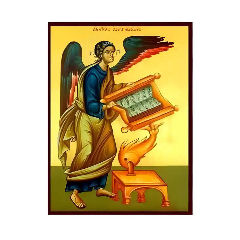 Εικόνα Ορθοδοξίας με περίγραμμα χρυσό σε ξύλο Φλαμουρίας  με  βάση Εικόνα Άγγελος Αναγνώστης Χειροποίητη Ελληνορθόδοξη , Κρεμαστή πλάκα βυζαντινής τέχνης, χριστιανική τέχνη Διάσταση 45x35 cm (17,7 x 13,8 ίντσες) INTRAEK-6294671180