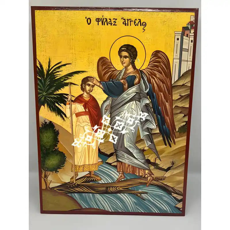 Εικόνα Ορθοδοξίας με περίγραμμα χρυσό σε ξύλο Φλαμουρίας  με  βάση Εικόνα Άγγελος Φύλαξ Χειροποίητη Ελληνορθόδοξη , Κρεμαστή πλάκα βυζαντινής τέχνης, χριστιανική τέχνη Διάσταση 45x35 cm (17,7 x 13,8 ίντσες) INTRAEK-6294671173