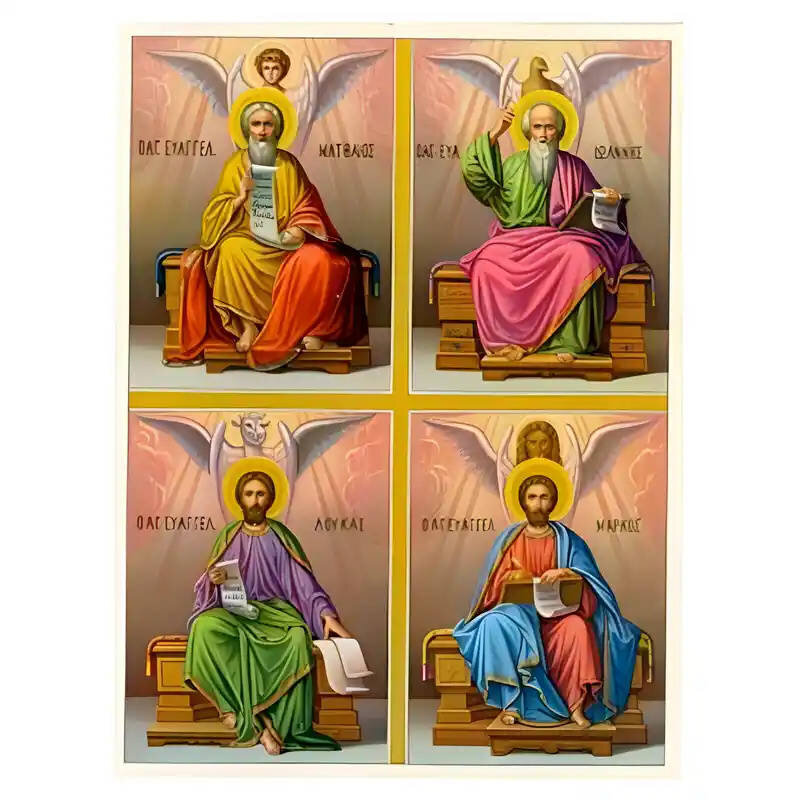 Εικόνα Ορθοδοξίας με περίγραμμα χρυσό σε ξύλο Φλαμουρίας  με  βάση Εικόνα Άγιοι Απόστολοι και Ευαγγελιστές, Μάρκος, Ματθαίος, Λουκάς και Ιωάννης Χειροποίητη Ελληνορθόδοξη , Κρεμαστή πλάκα βυζαντινής τέχνης, χριστιανική τέχνη Διάσταση 45x35 cm (17,7 x 13,8