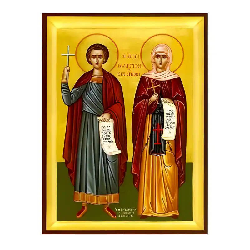 Εικόνα Ορθοδοξίας με περίγραμμα χρυσό σε ξύλο Φλαμουρίας  με  βάση Εικόνα Άγιοι Γαλακτίων και Επιστήμη Χειροποίητη Ελληνορθόδοξη , Κρεμαστή πλάκα βυζαντινής τέχνης, χριστιανική τέχνη Διάσταση 45x35 cm (17,7 x 13,8 ίντσες) INTRAEK-6294671160