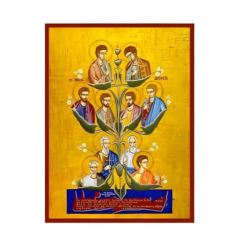 Εικόνα Ορθοδοξίας με περίγραμμα χρυσό σε ξύλο Φλαμουρίας  με  βάση Εικόνα Άγιοι Δέκα Κρήτης Χειροποίητη Ελληνορθόδοξη , Κρεμαστή πλάκα βυζαντινής τέχνης, χριστιανική τέχνη Διάσταση 45x35 cm (17,7 x 13,8 ίντσες) INTRAEK-6294671156