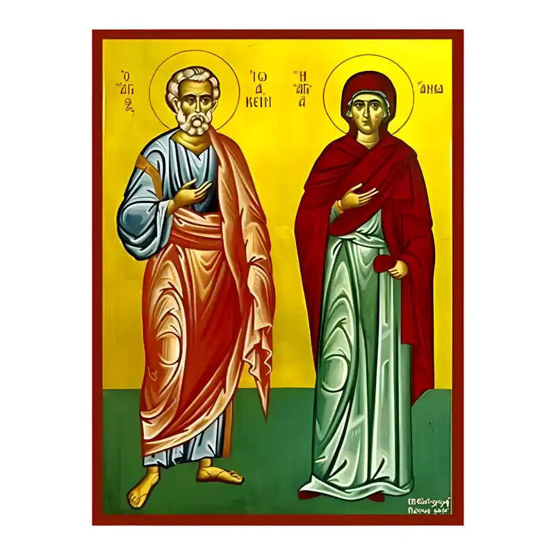 Εικόνα Ορθοδοξίας με περίγραμμα χρυσό σε ξύλο Φλαμουρίας  με  βάση Εικόνα Άγιοι Θεοπάτορες, Άγιοι Ιωακείμ και Άννα Χειροποίητη Ελληνορθόδοξη , Κρεμαστή πλάκα βυζαντινής τέχνης, χριστιανική τέχνη Διάσταση 45x35 cm (17,7 x 13,8 ίντσες) INTRAEK-6294671143