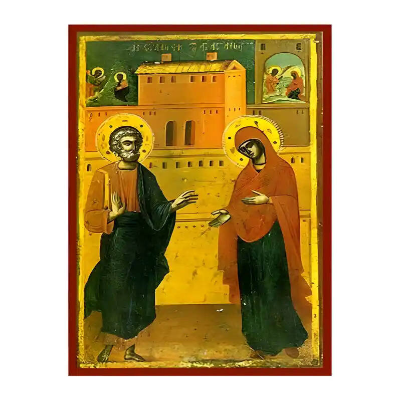 Εικόνα Ορθοδοξίας με περίγραμμα χρυσό σε ξύλο Φλαμουρίας  με  βάση Εικόνα Άγιοι Ιωακείμ και Άννα, Σύλληψη Χειροποίητη Ελληνορθόδοξη , Κρεμαστή πλάκα βυζαντινής τέχνης, χριστιανική τέχνη Διάσταση 45x35 cm (17,7 x 13,8 ίντσες) INTRAEK-6294671065