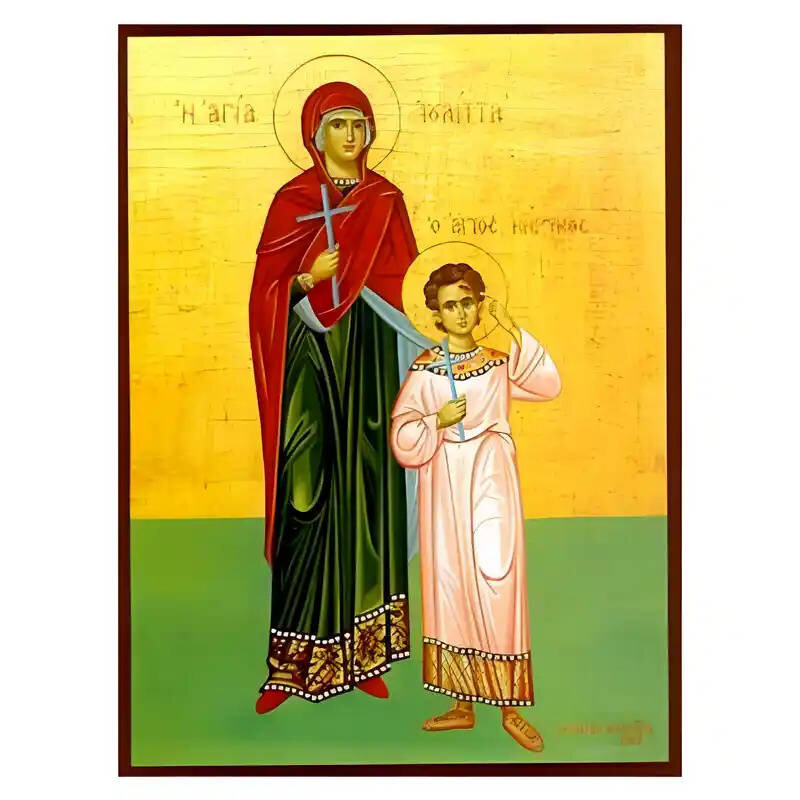 Εικόνα Ορθοδοξίας με περίγραμμα χρυσό σε ξύλο Φλαμουρίας  με  βάση Εικόνα Άγιοι Κήρυκος και Ιουλίττα Χειροποίητη Ελληνορθόδοξη , Κρεμαστή πλάκα βυζαντινής τέχνης, χριστιανική τέχνη Διάσταση 45x35 cm (17,7 x 13,8 ίντσες) INTRAEK-6294671134