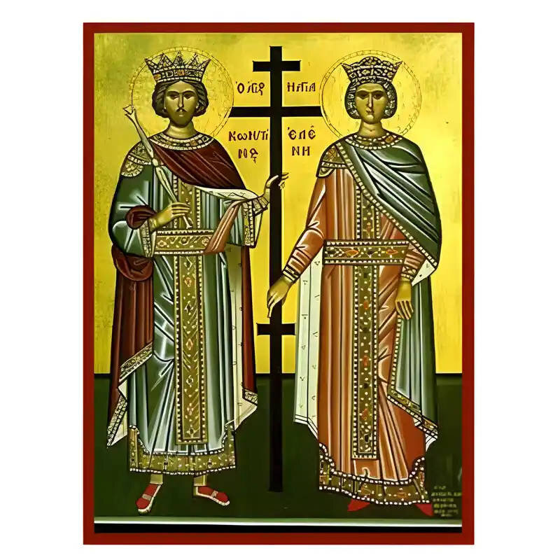 Εικόνα Ορθοδοξίας με περίγραμμα χρυσό σε ξύλο Φλαμουρίας  με  βάση Εικόνα Άγιοι Κωνσταντίνος και Ελένη Χειροποίητη Ελληνορθόδοξη , Κρεμαστή πλάκα βυζαντινής τέχνης, χριστιανική τέχνη Διάσταση 45x35 cm (17,7 x 13,8 ίντσες) INTRAEK-6294671125