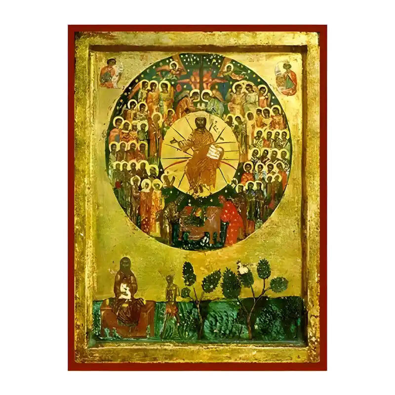 Εικόνα Ορθοδοξίας με περίγραμμα χρυσό σε ξύλο Φλαμουρίας  με  βάση Εικόνα Άγιοι Πάντες Χειροποίητη Ελληνορθόδοξη , Κρεμαστή πλάκα βυζαντινής τέχνης, χριστιανική τέχνη Διάσταση 45x35 cm (17,7 x 13,8 ίντσες) INTRAEK-6294671114